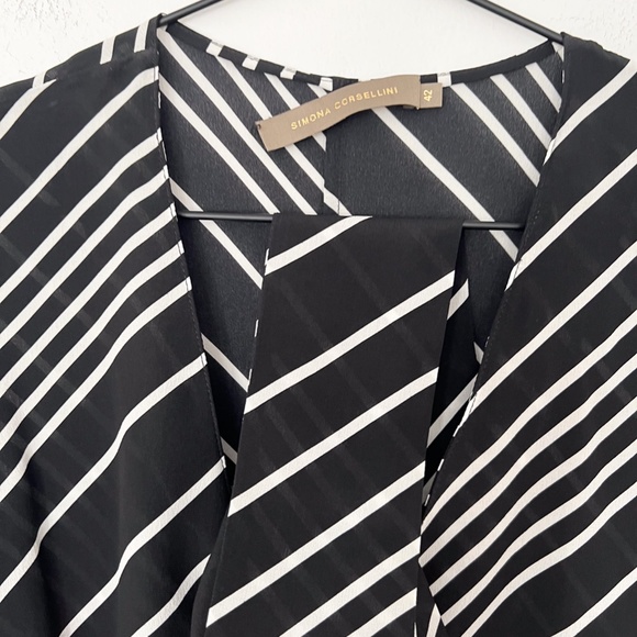 SPACE SIMONA CORSELLINI black white striped silk bodysuit with tie 42 med pre-ow - Picture 4 of 5